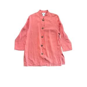 NEIMAN MARCUS Women’s Pink 100% Linen Mandarin Collar Tunic Blouse Size L